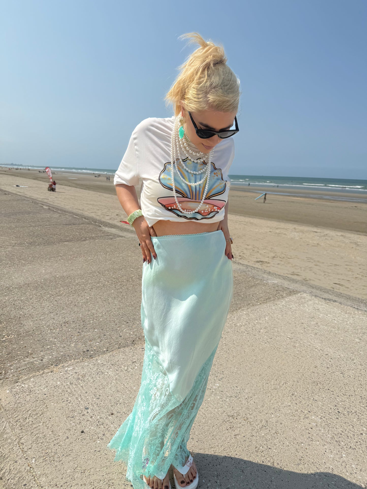 AQUAMARINE - Maxi Lace Skirt - Turquoise