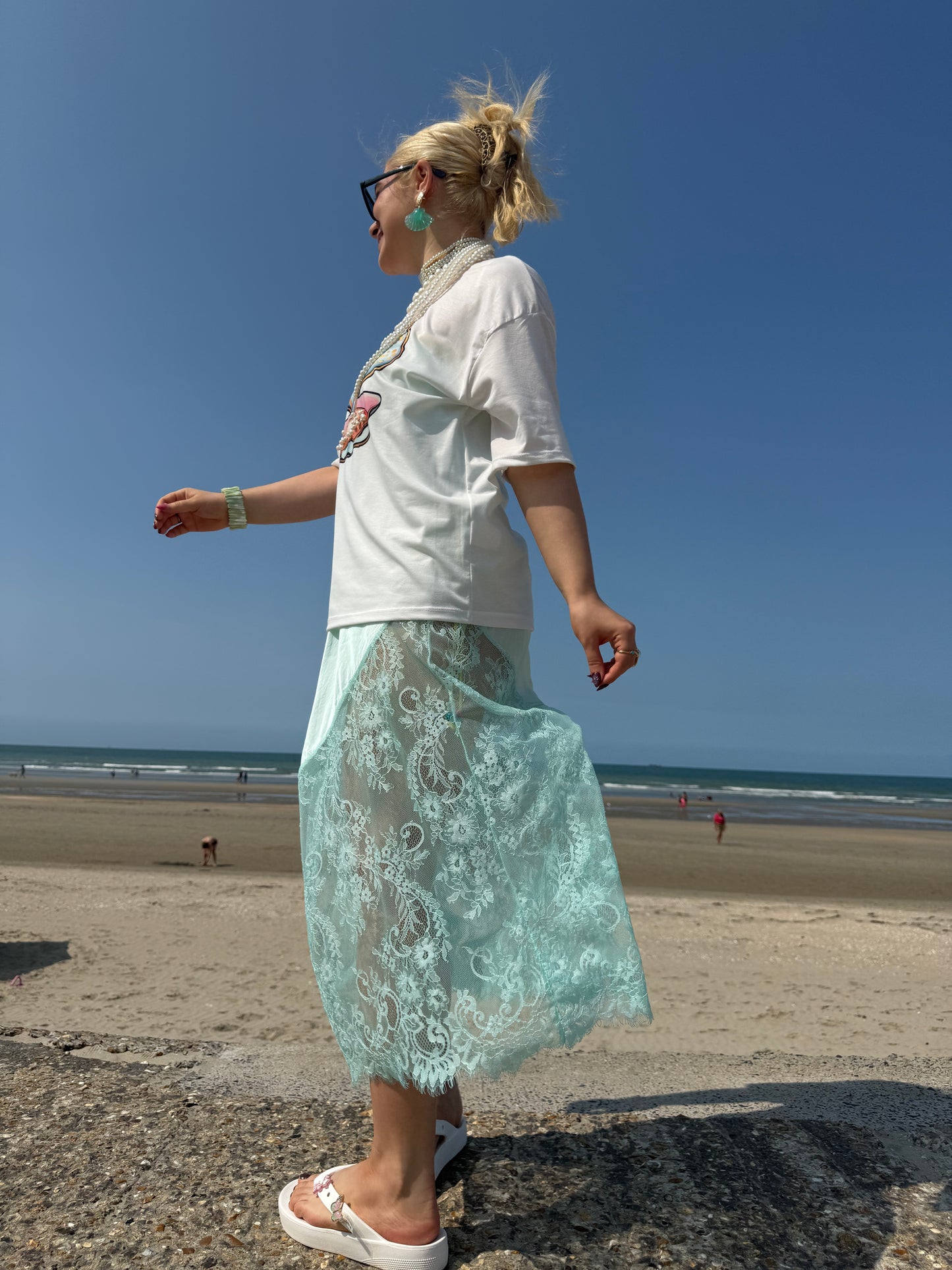 AQUAMARINE - Maxi Lace Skirt - Turquoise