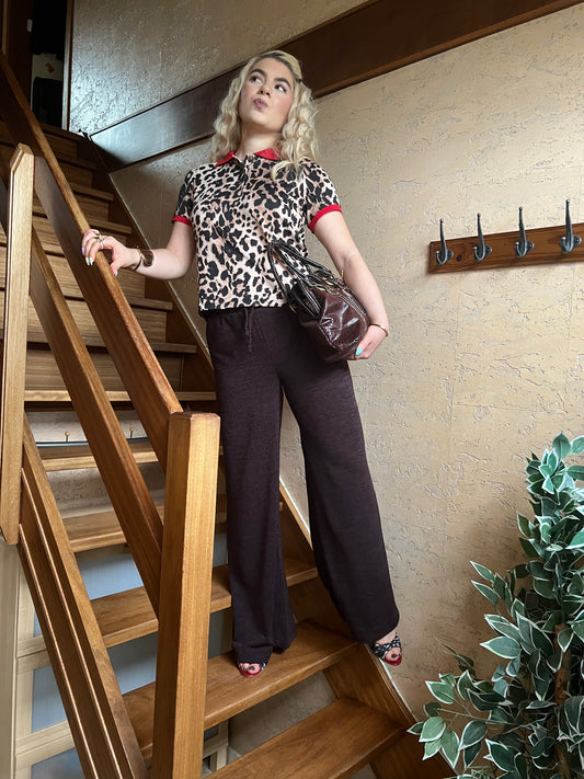KODA - Knitted Wide Leg Flared Pants - Dark Maroon