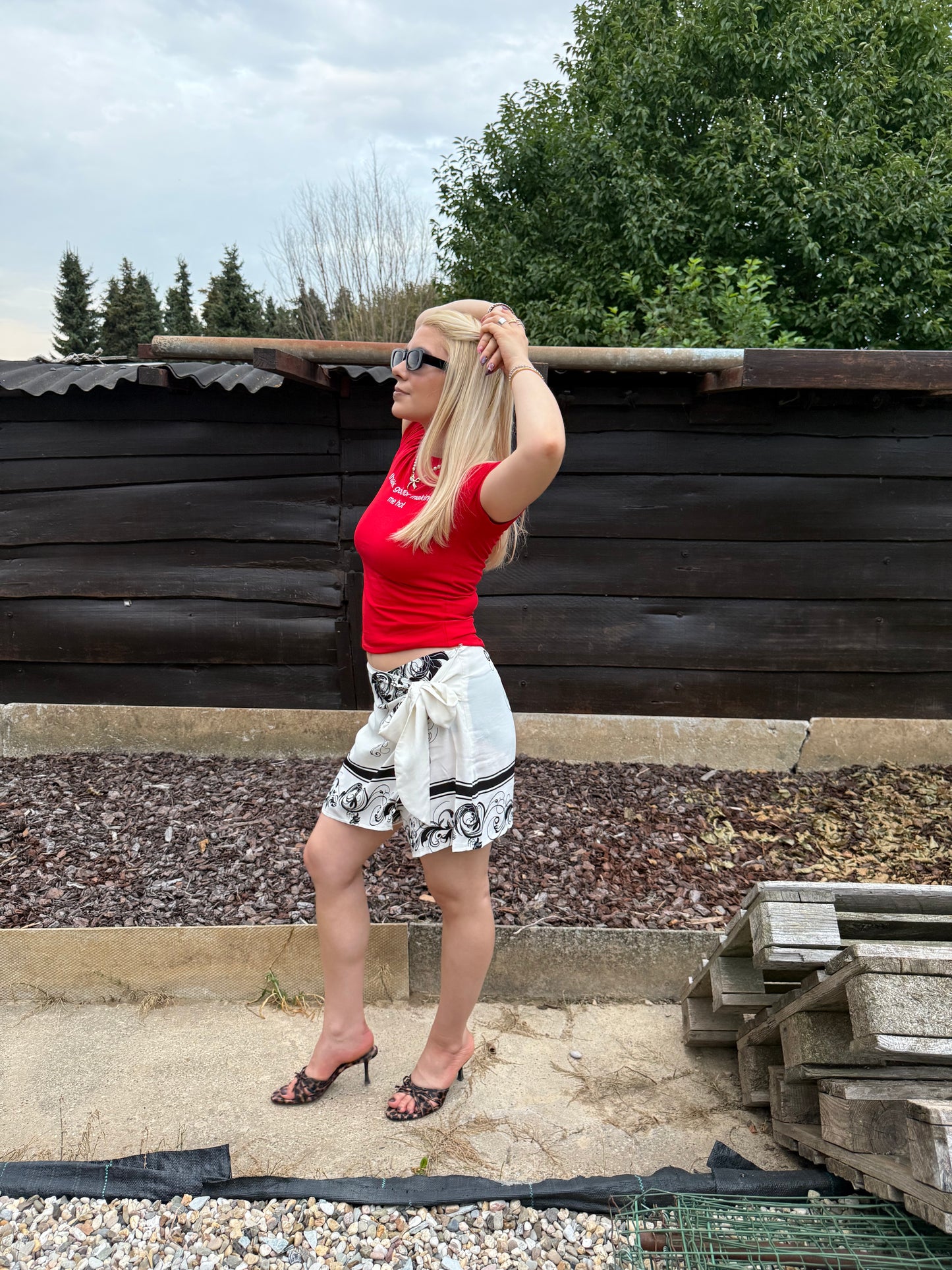 KUNIMITSU -  Floral Swirl Wrap Around Side Tie Skort
