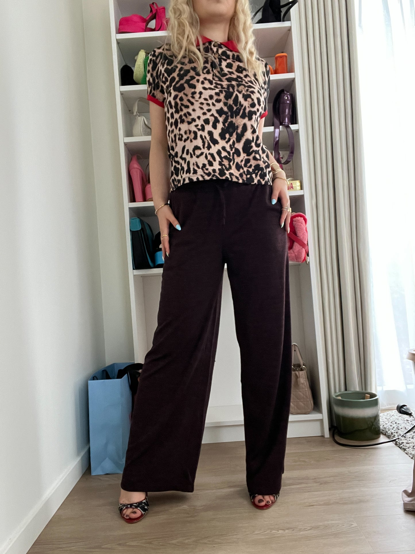 KODA - Knitted Wide Leg Flared Pants - Dark Maroon