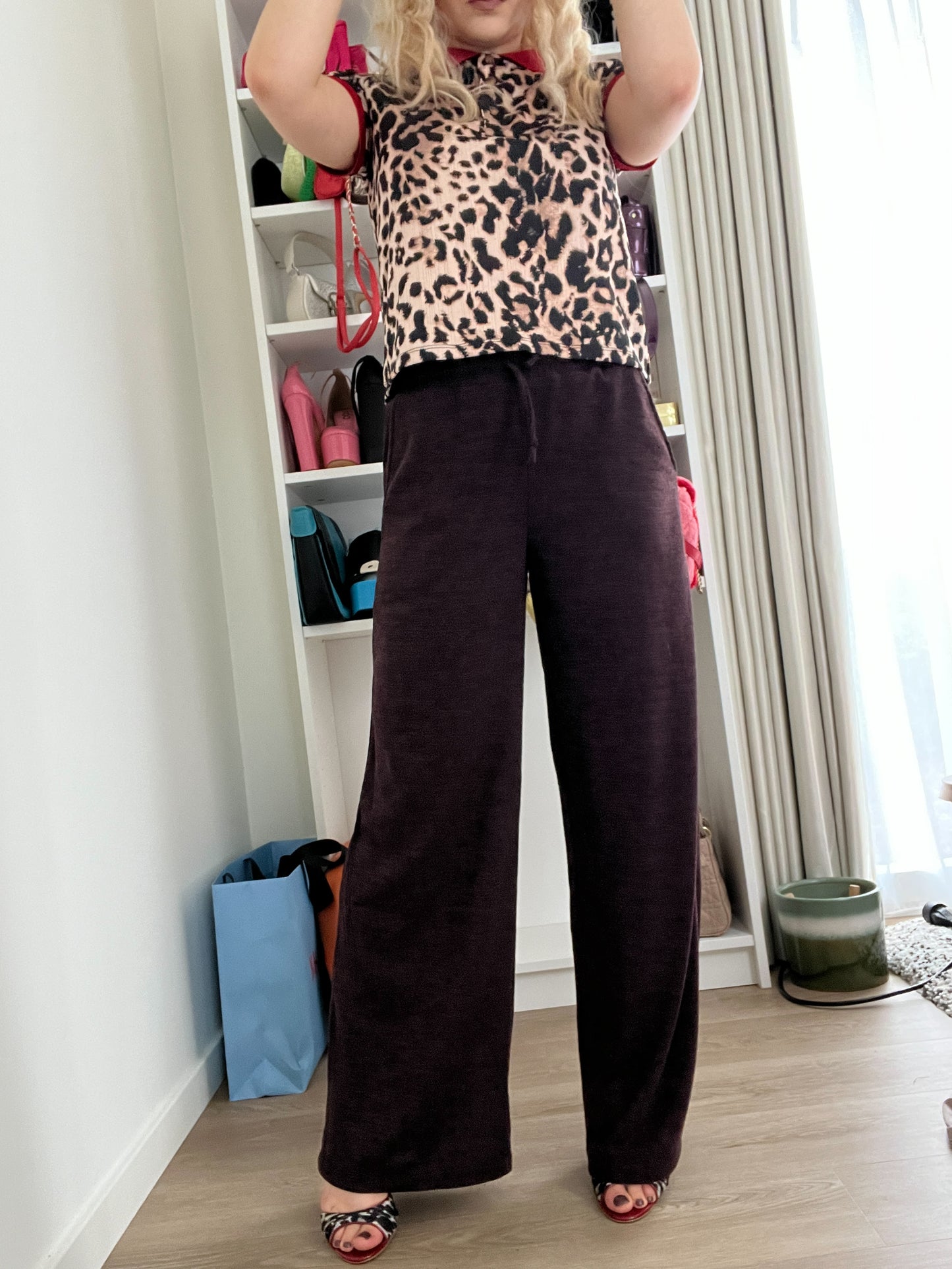 KODA - Knitted Wide Leg Flared Pants - Dark Maroon
