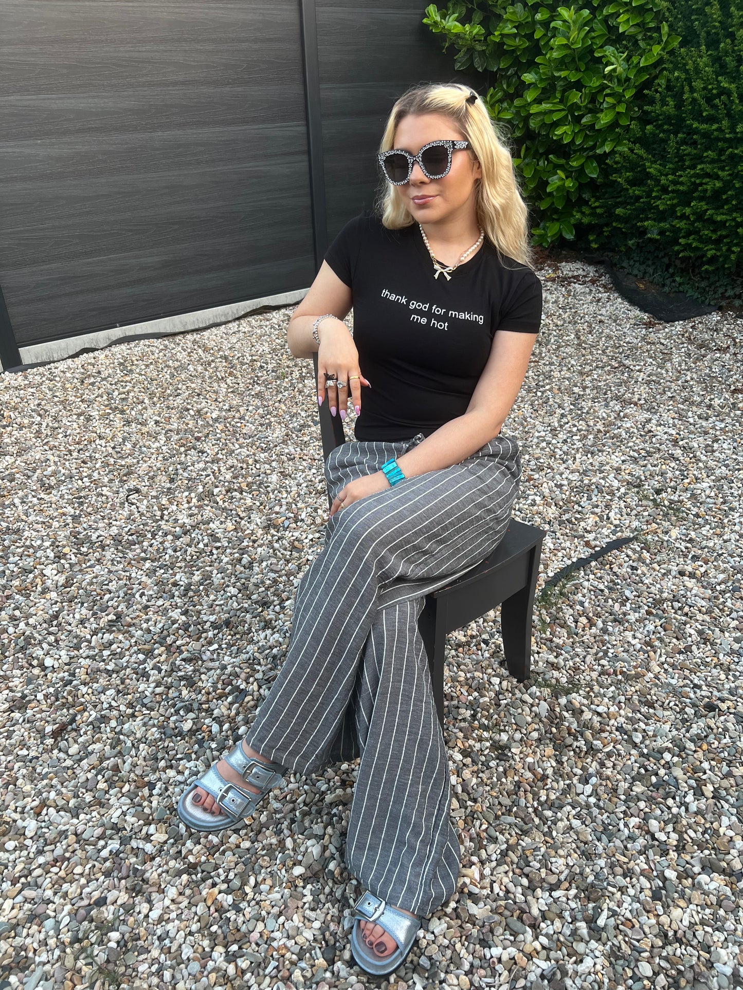 TIKA - Striped Linen Trousers - Grey