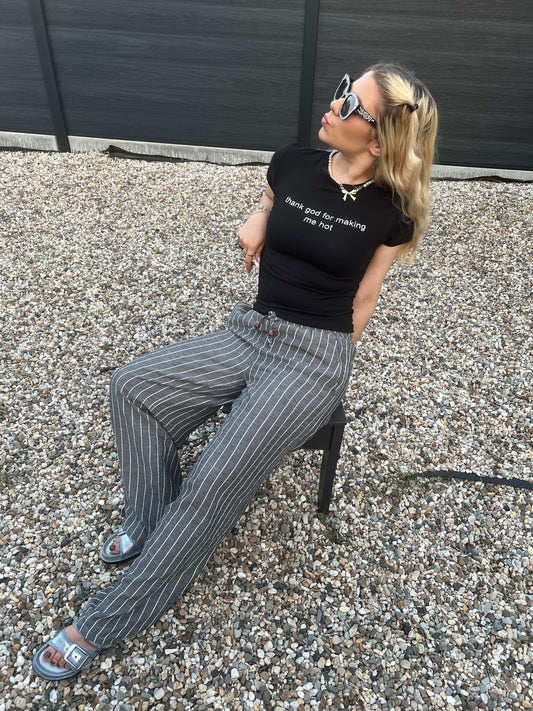 TIKA - Striped Linen Trousers - Grey