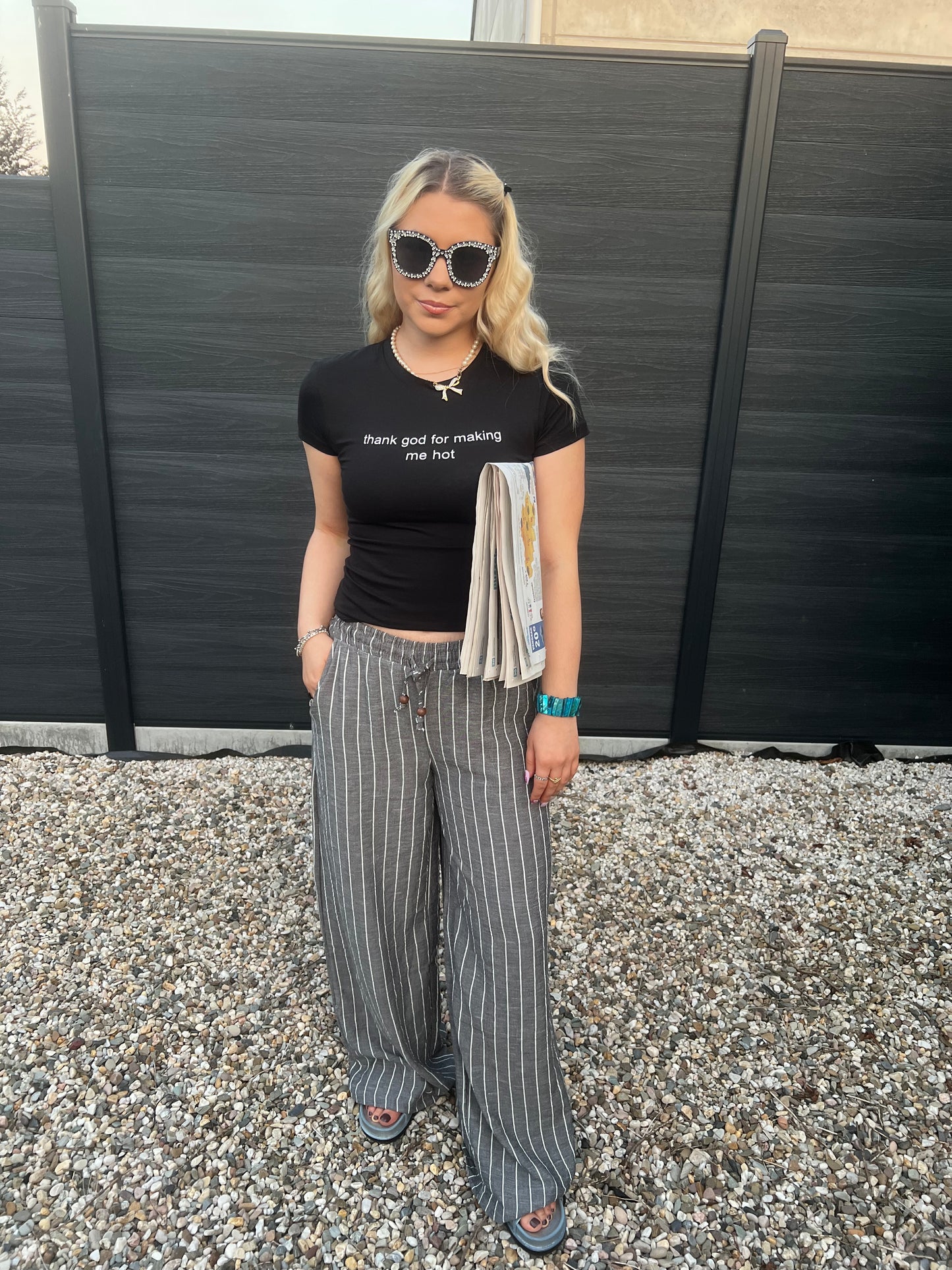 TIKA - Striped Linen Trousers - Grey