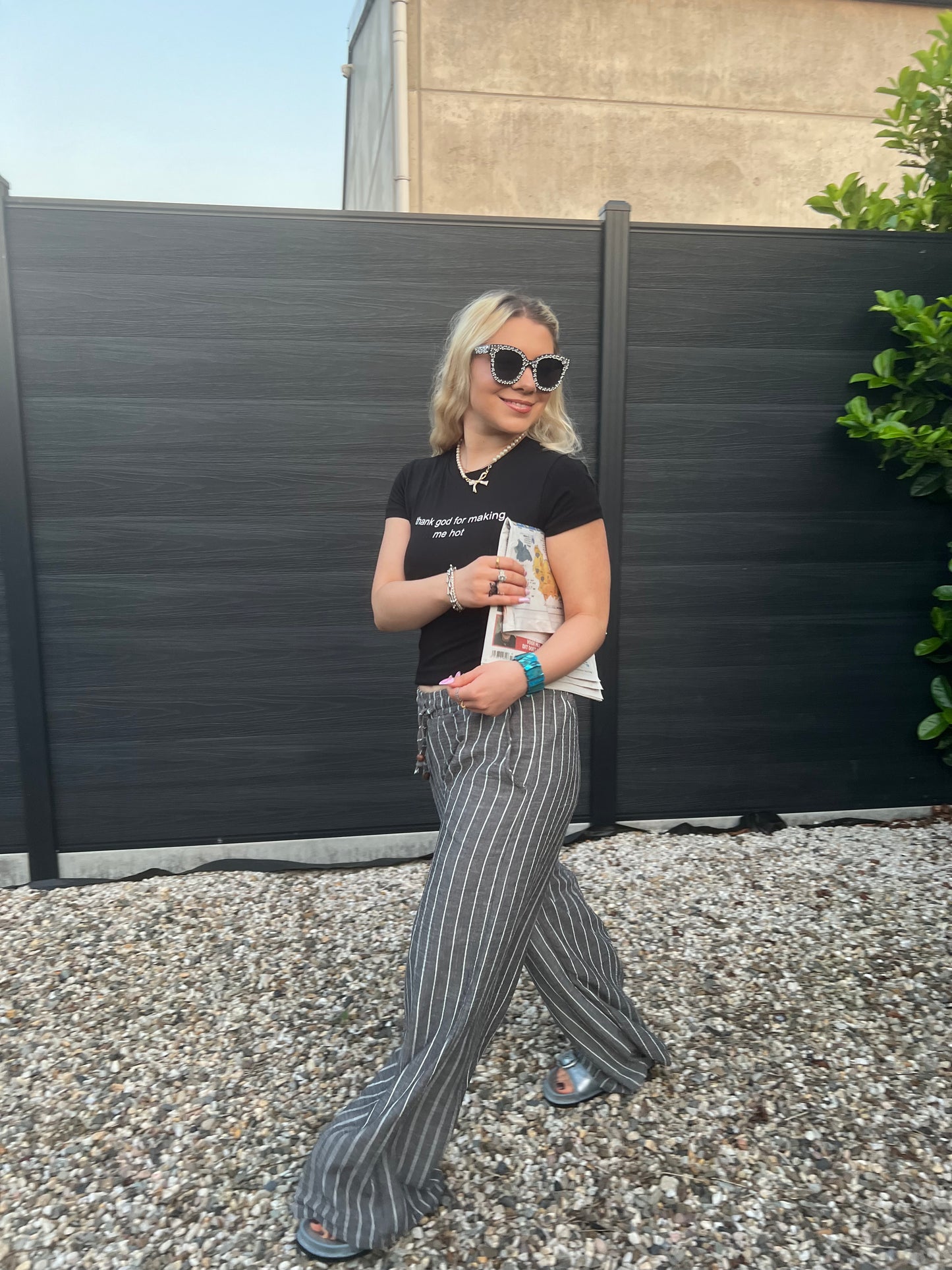 TIKA - Striped Linen Trousers - Grey
