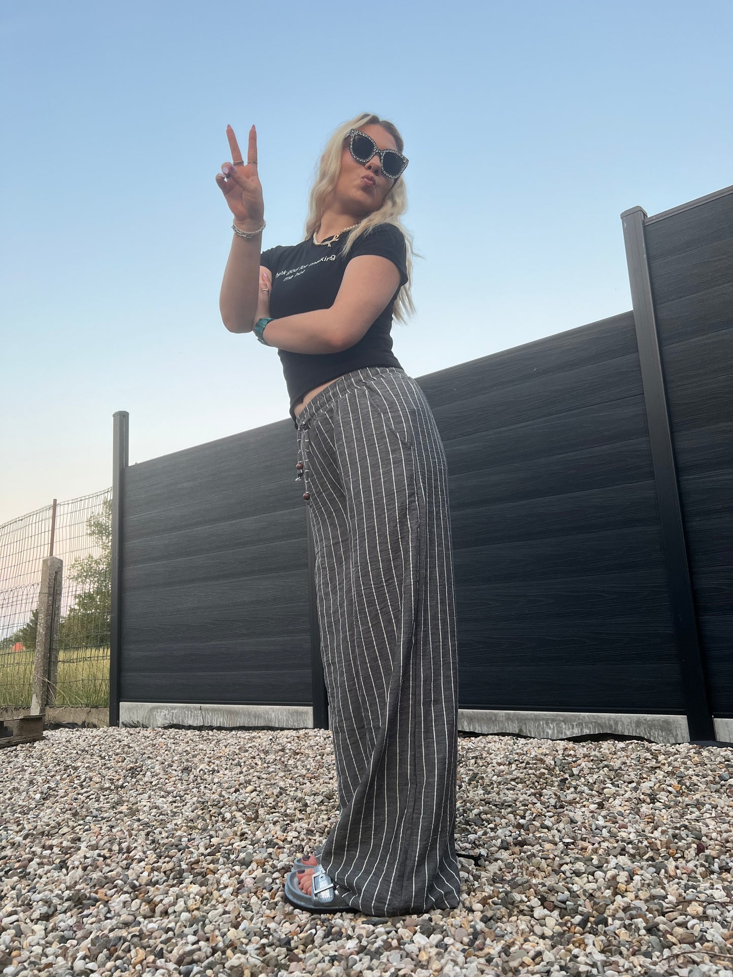 TIKA - Striped Linen Trousers - Grey