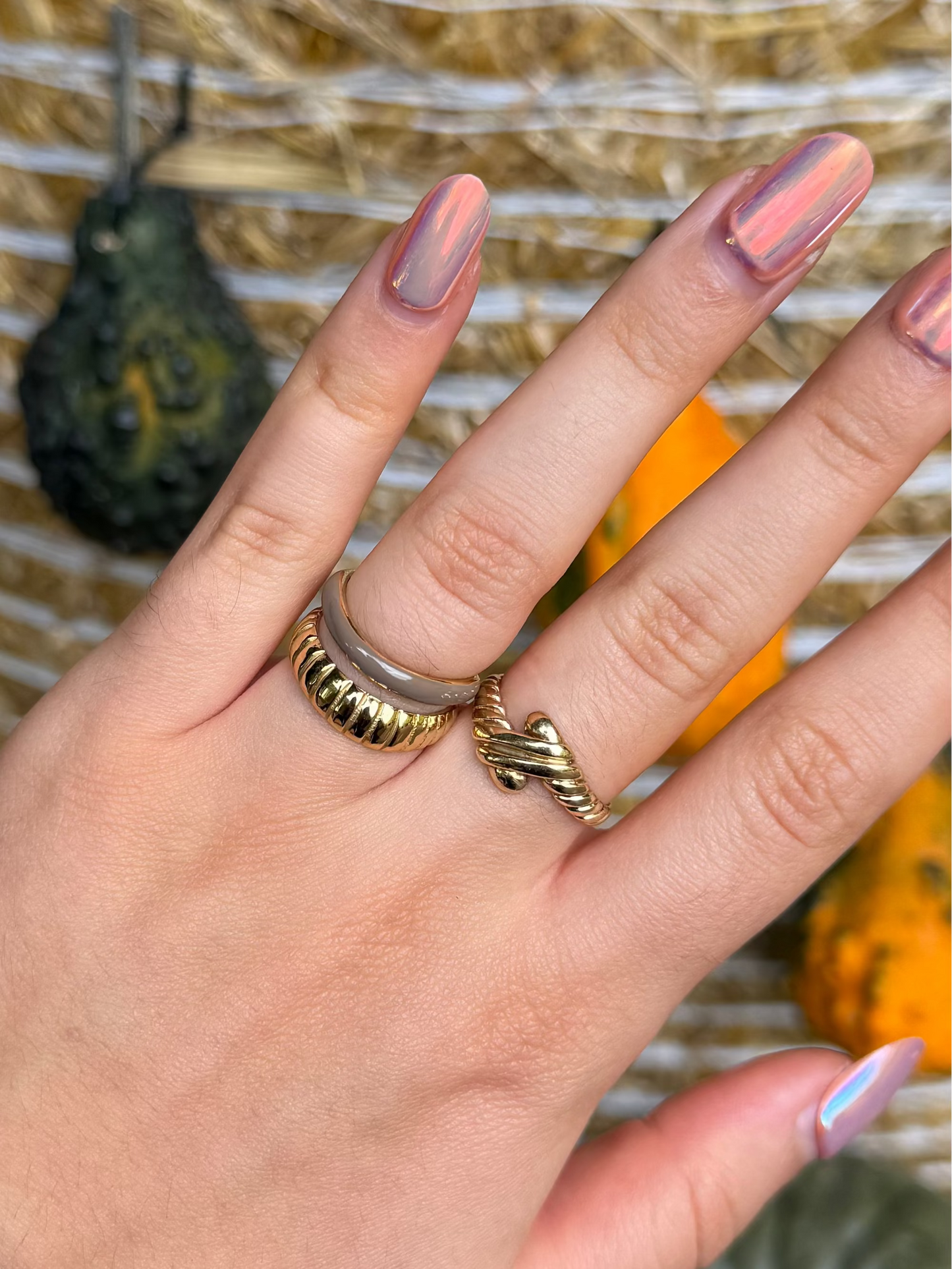 RAYA - Gold Double Ring - Taupe