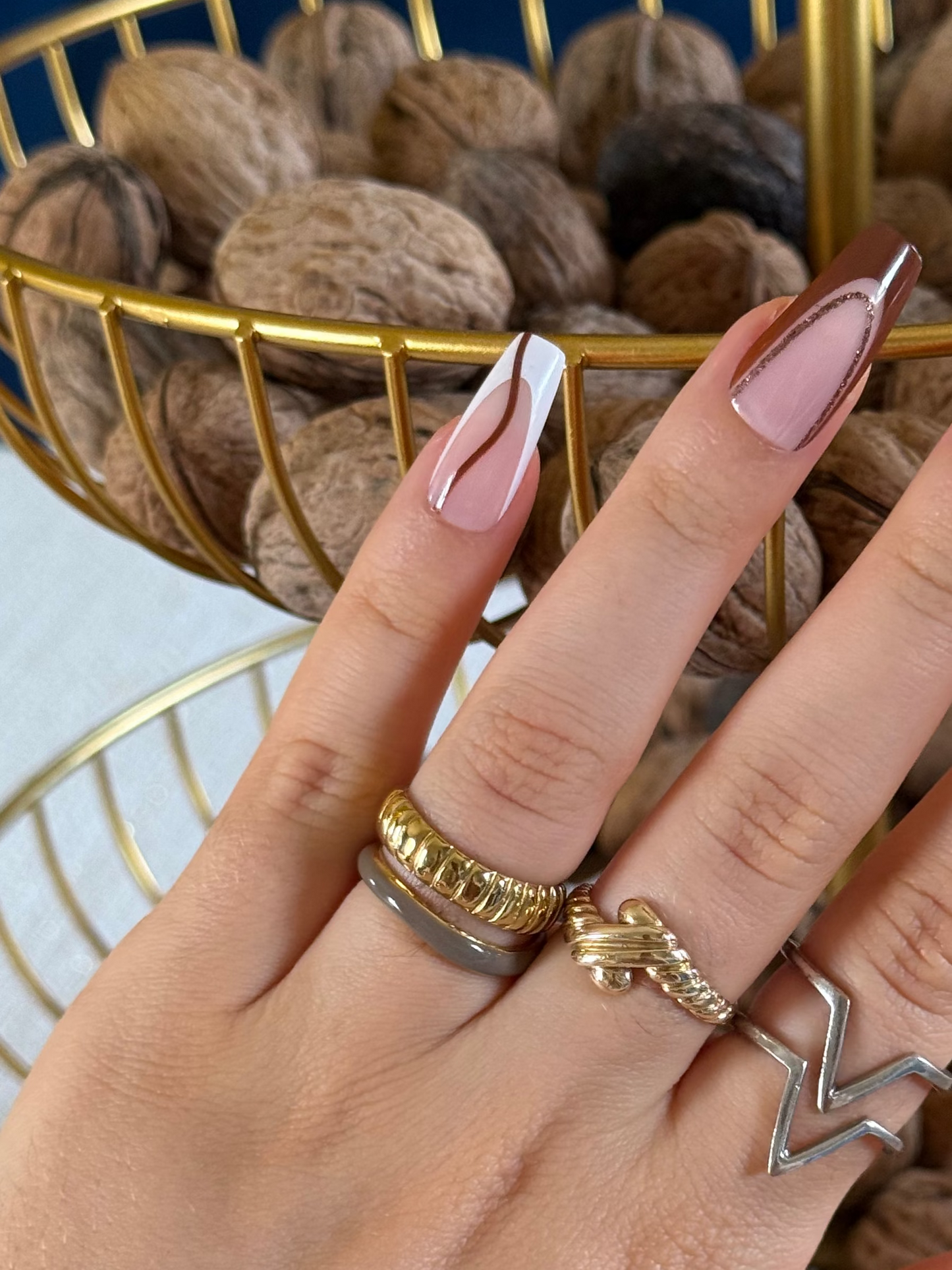 RAYA - Gold Statement Ring - Taupe