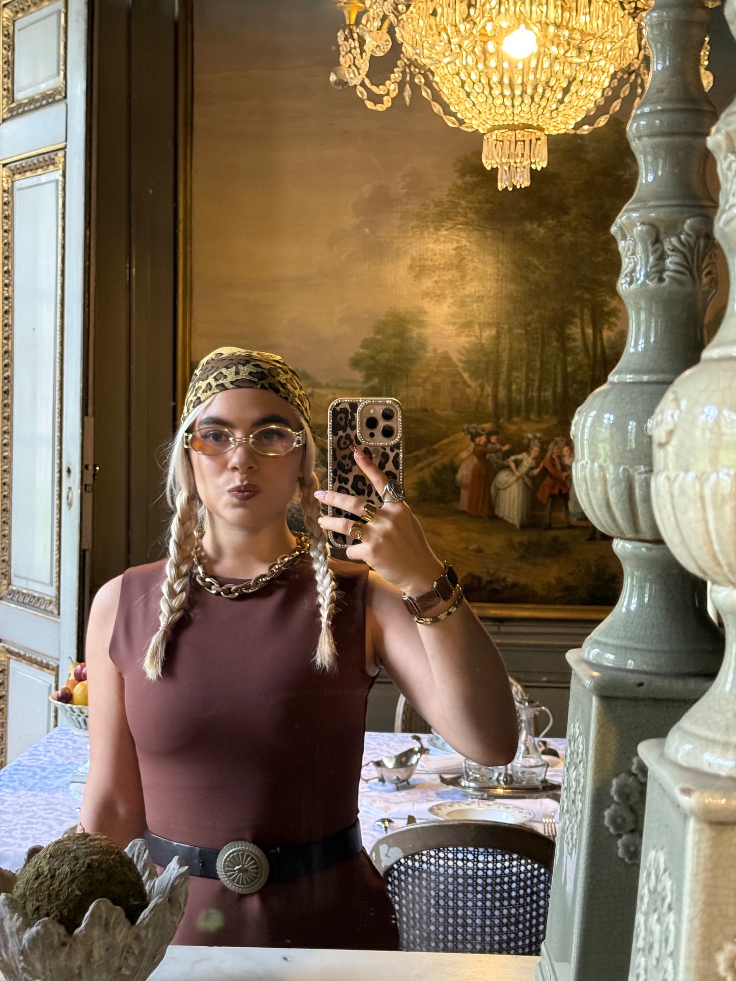 PRETZEL - Mini Dress with Pleated Hem - Cinnamon