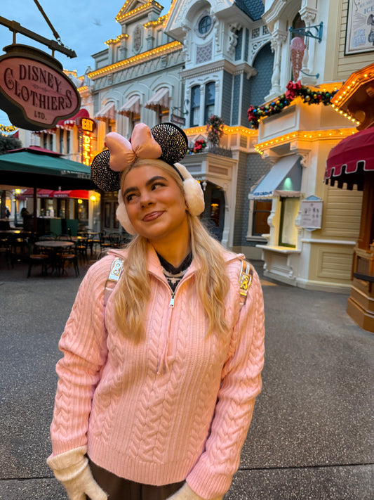 PIGLET - Quarter Zip Cable Knit - Baby Pink