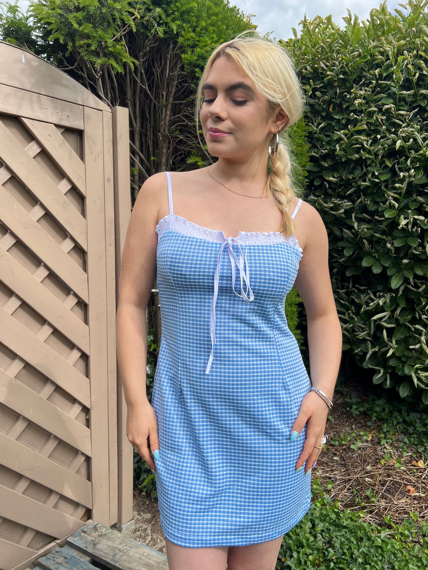 DOROTHY - Gingham Ribbon Trim Mini Dress
