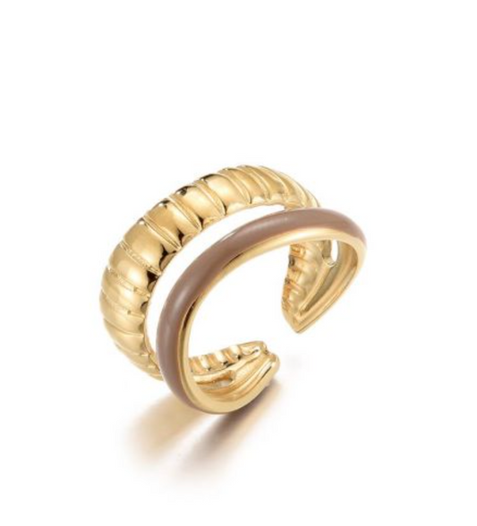RAYA - Gold Statement Ring - Taupe