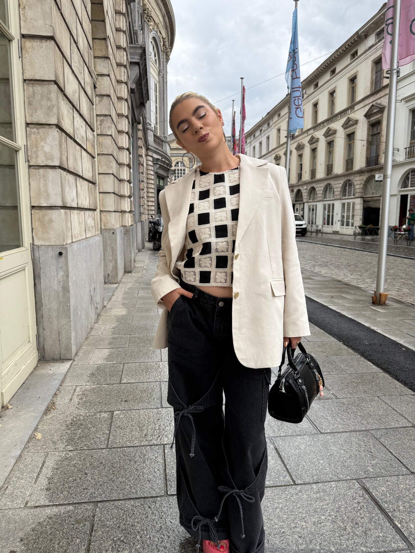 BUTTERCUP - Checkered Blossom Crochet Top