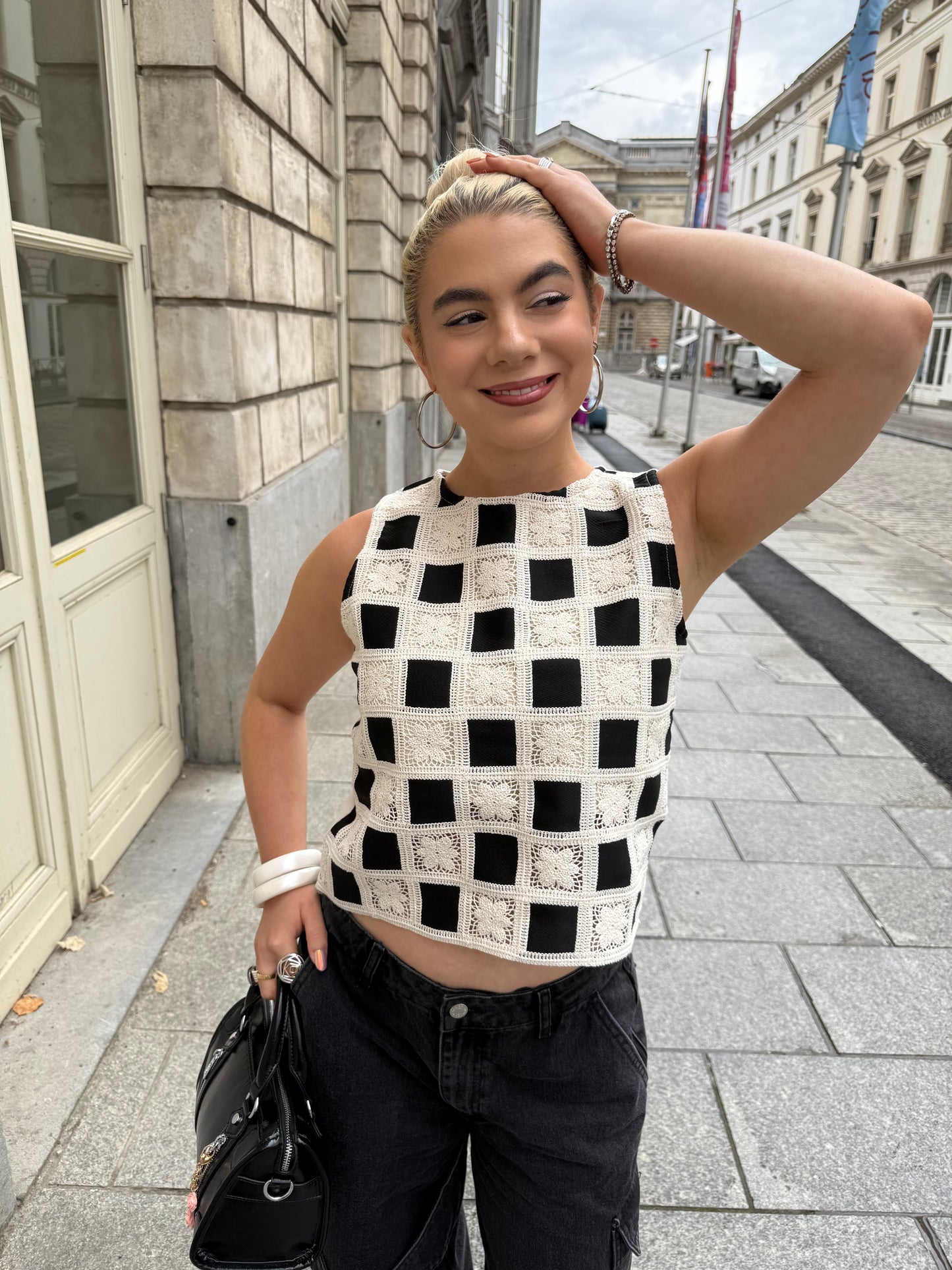 BUTTERCUP - Checkered Blossom Crochet Top