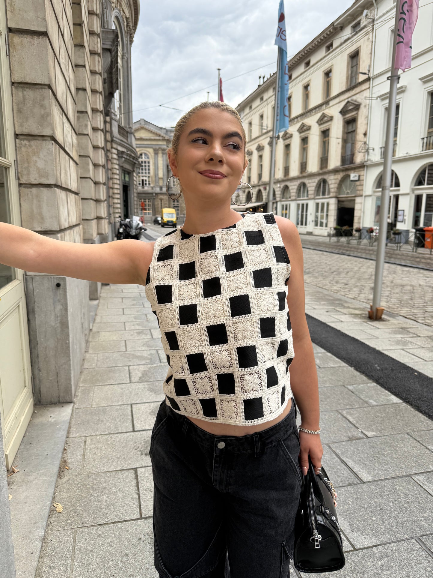 BUTTERCUP - Checkered Blossom Crochet Top