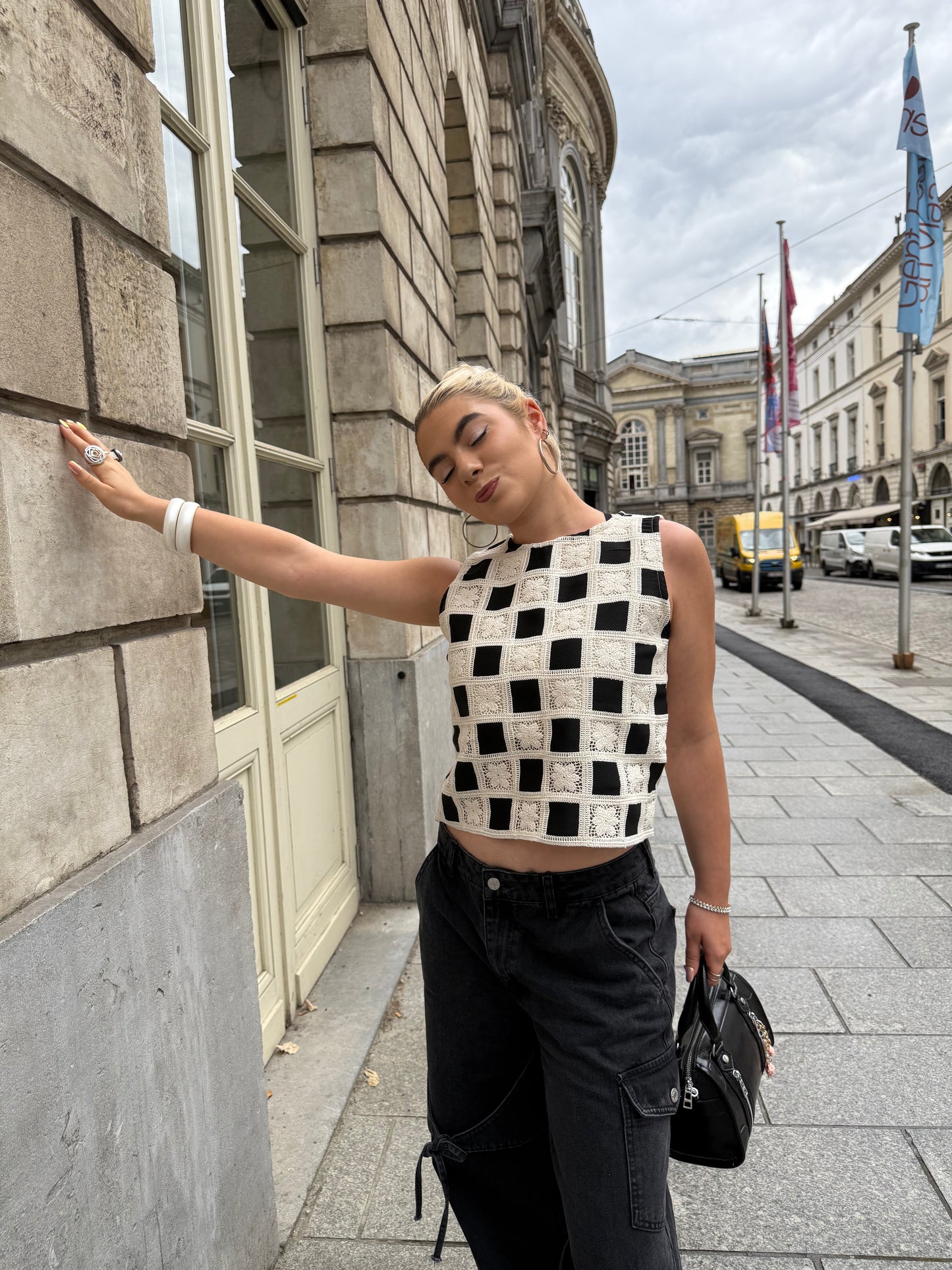 BUTTERCUP - Checkered Blossom Crochet Top