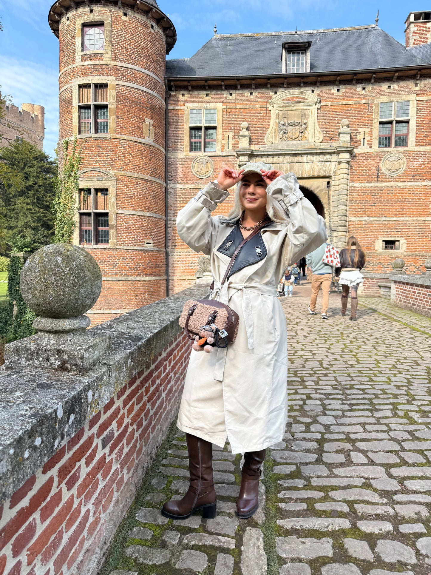 MICHAELANGELO - Oversized Buckle Trench Coat with Black Lapel