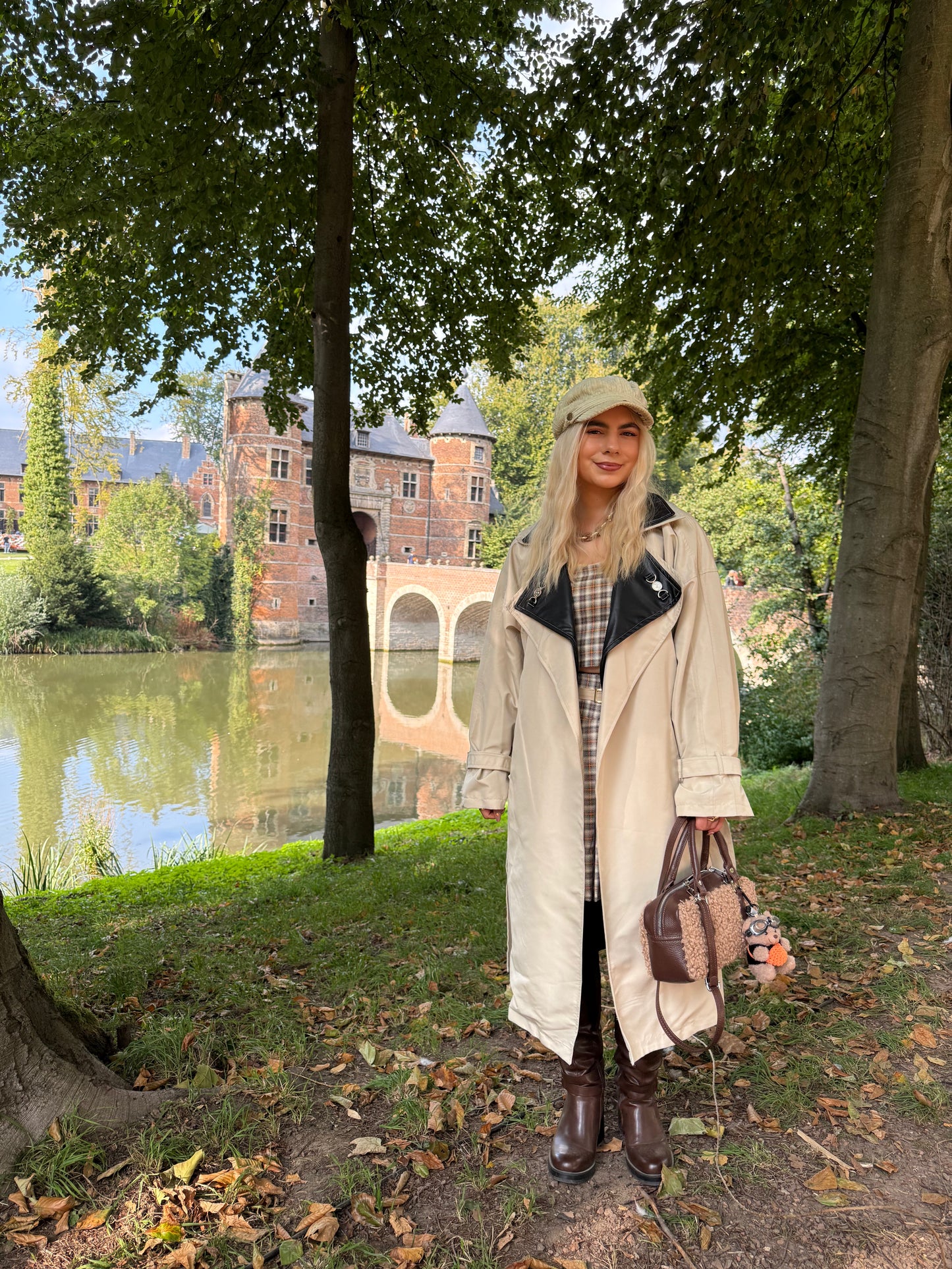 MICHAELANGELO - Oversized Buckle Trench Coat with Black Lapel