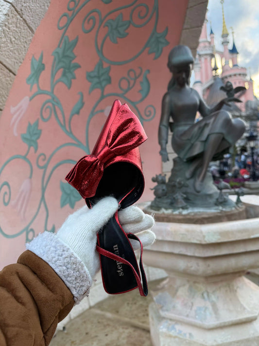 MINNIE - Metallic Bow Kitten Heels - Red