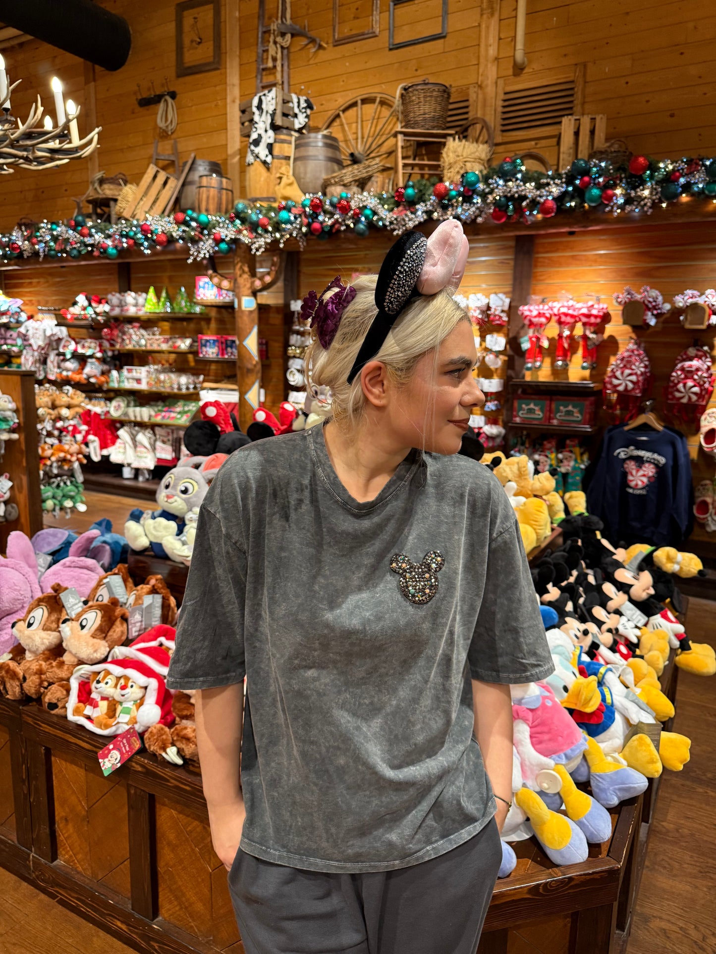 MICKEY - Washed Out Rhinestone T-shirt