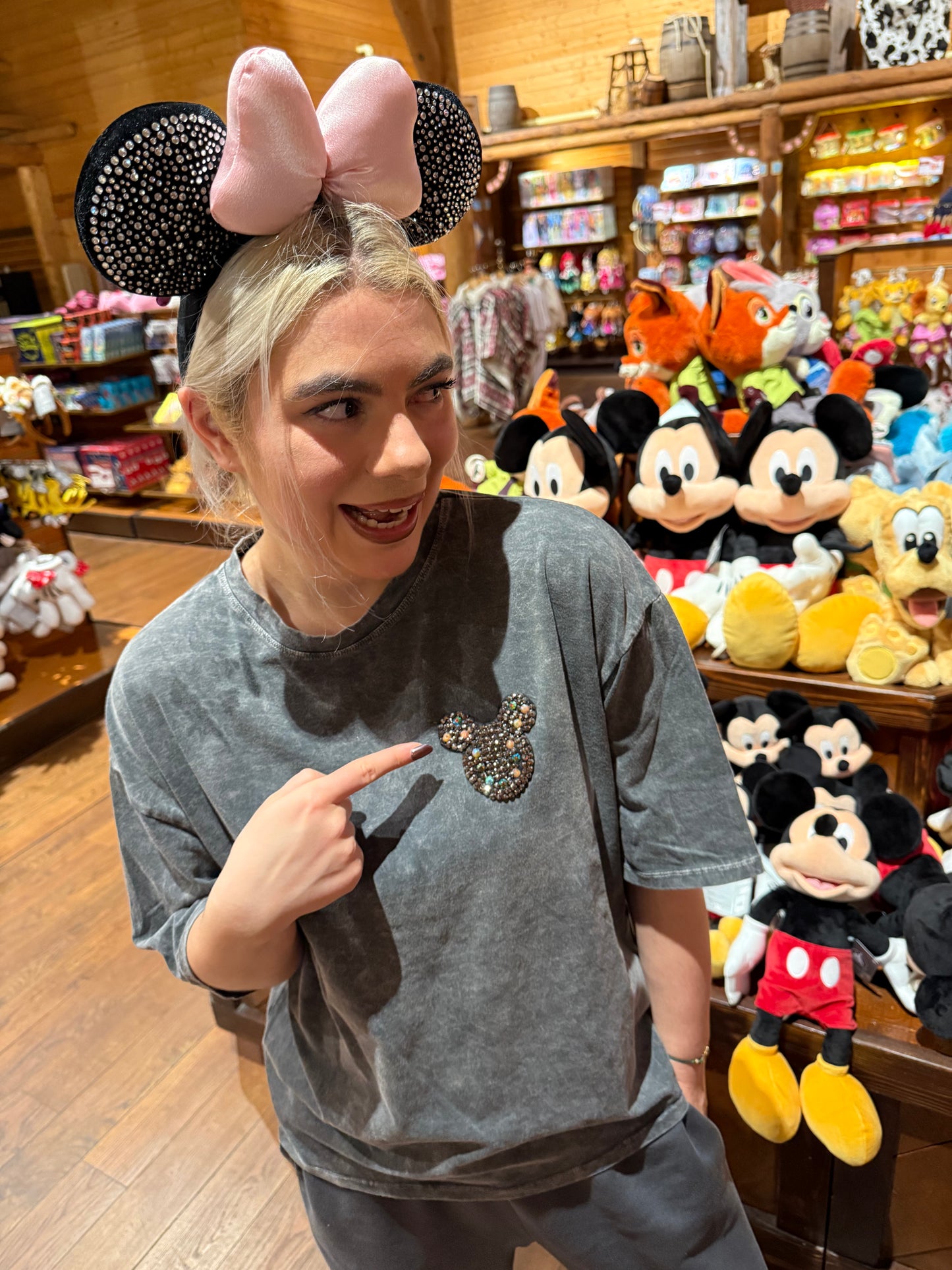 MICKEY - Washed Out Rhinestone T-shirt