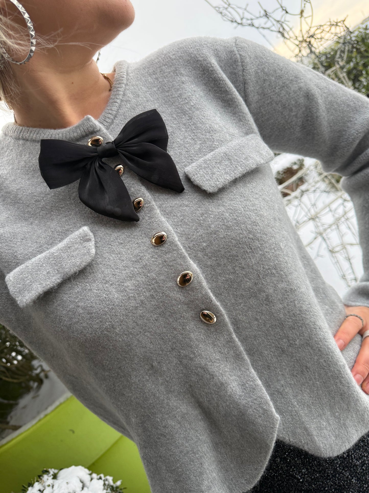 THUMPER - Bow Button Up Knit Cardigan