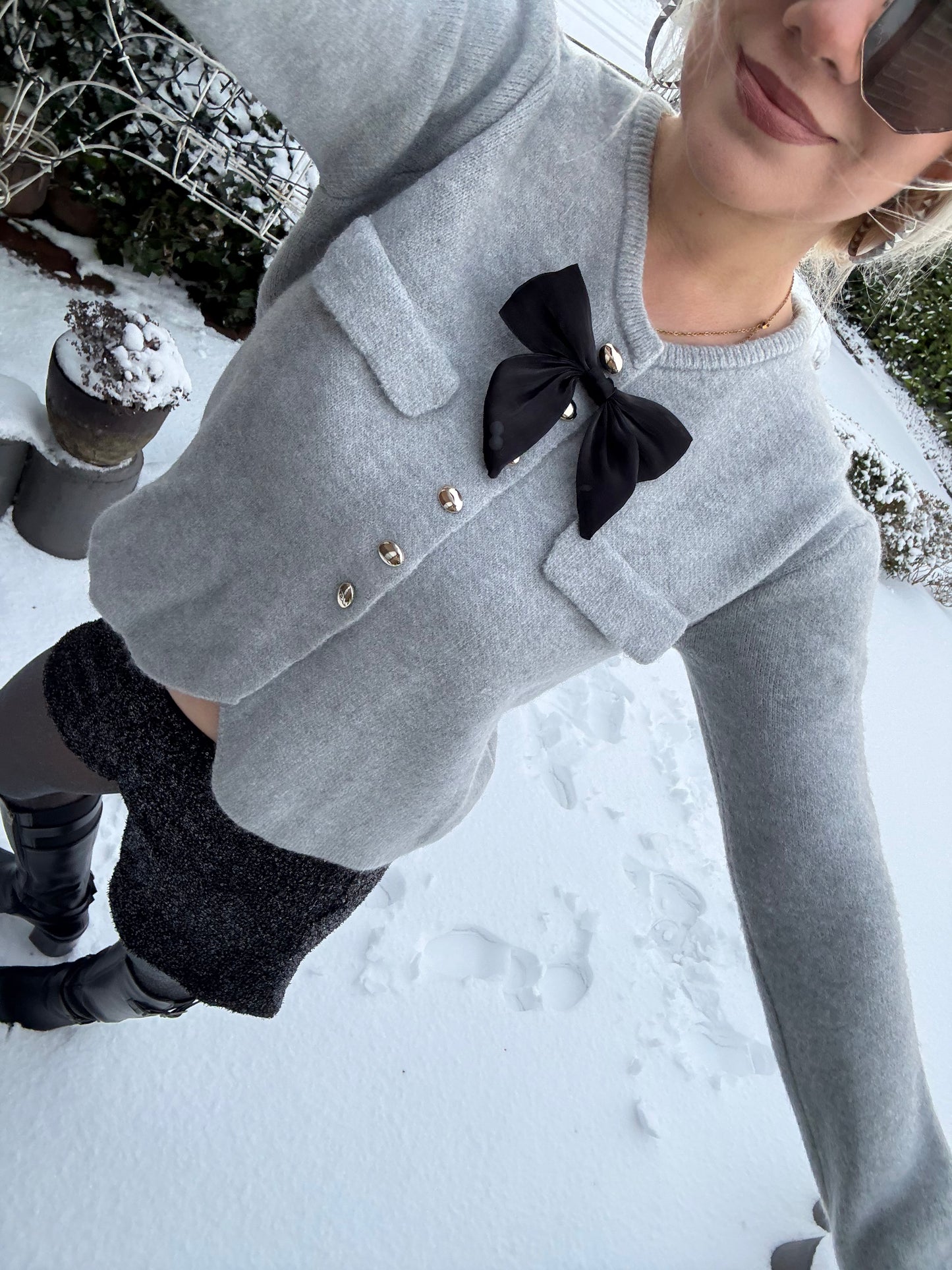 THUMPER - Bow Button Up Knit Cardigan