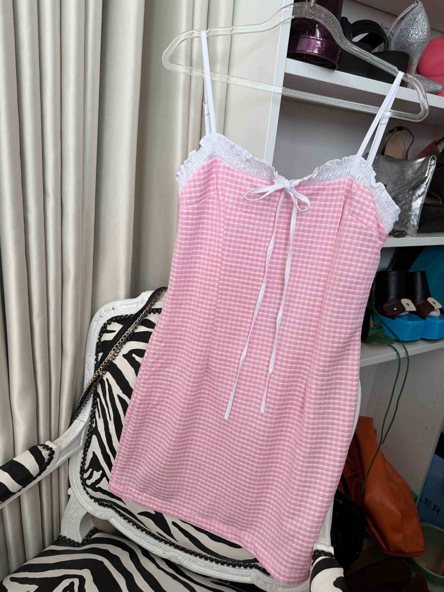 DOROTHY - Mini-jurk met ruitjesmotief en lintversiering
