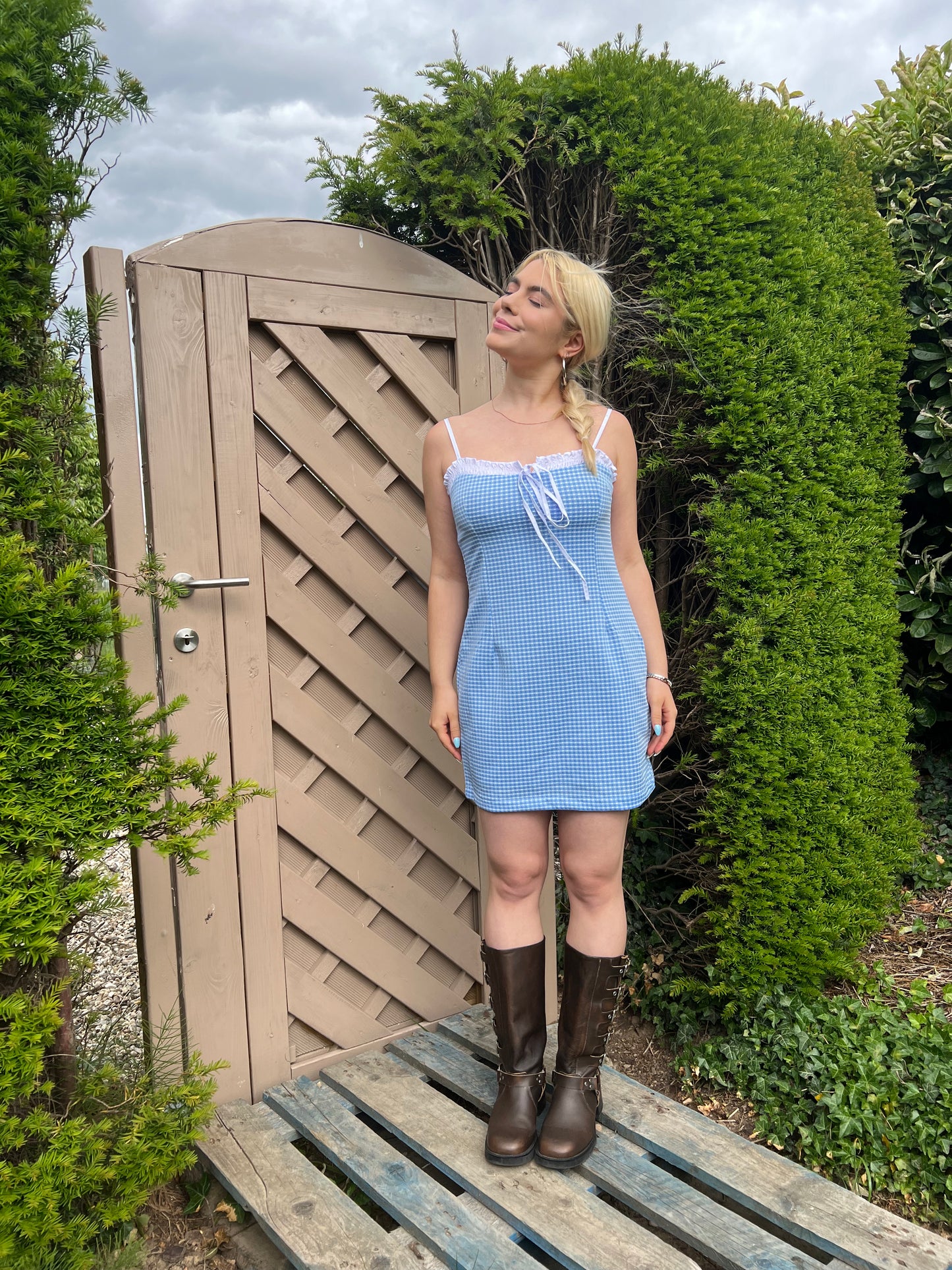 DOROTHY - Gingham Ribbon Trim Mini Dress