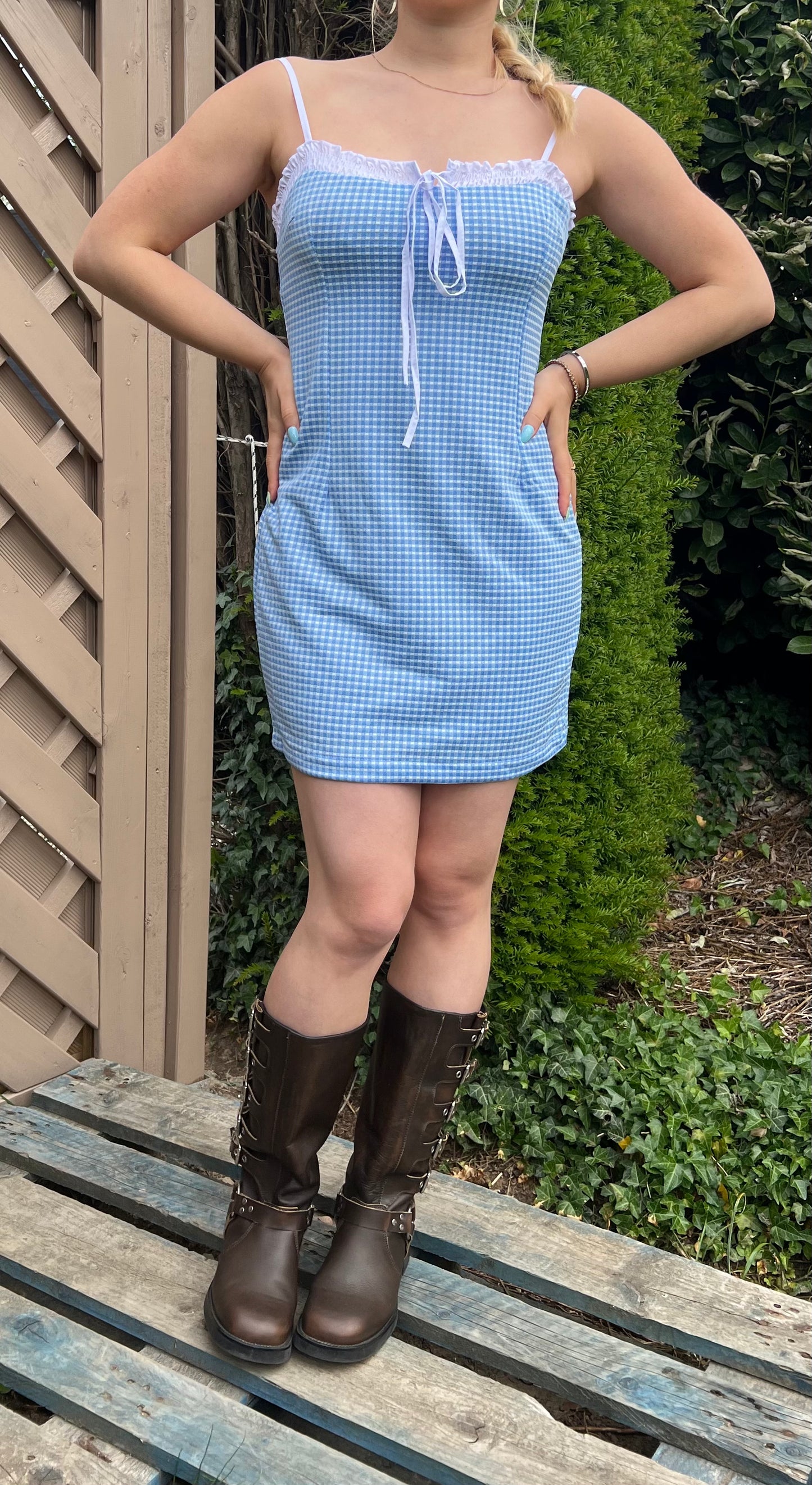 DOROTHY - Gingham Ribbon Trim Mini Dress