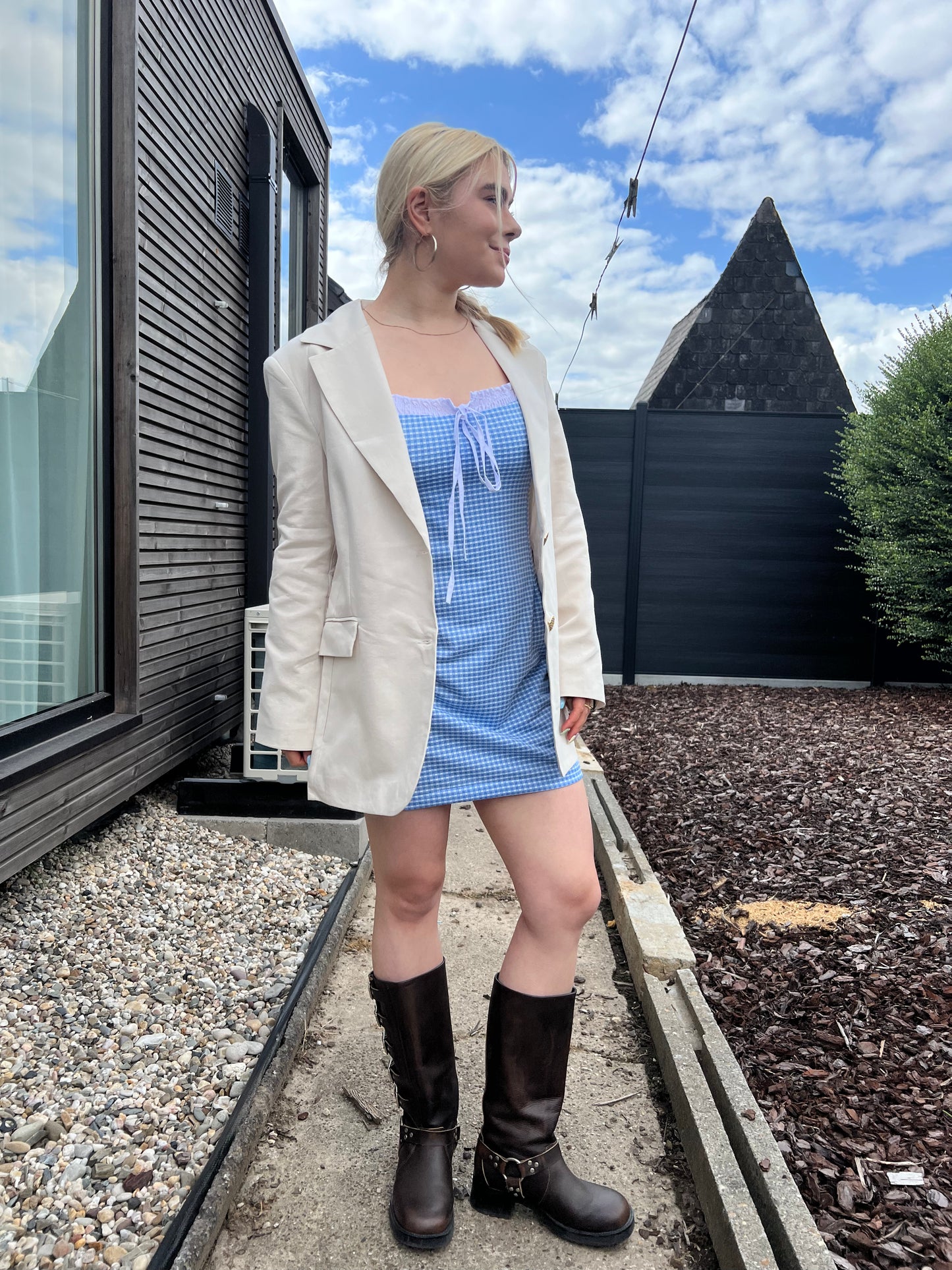DOROTHY - Gingham Ribbon Trim Mini Dress