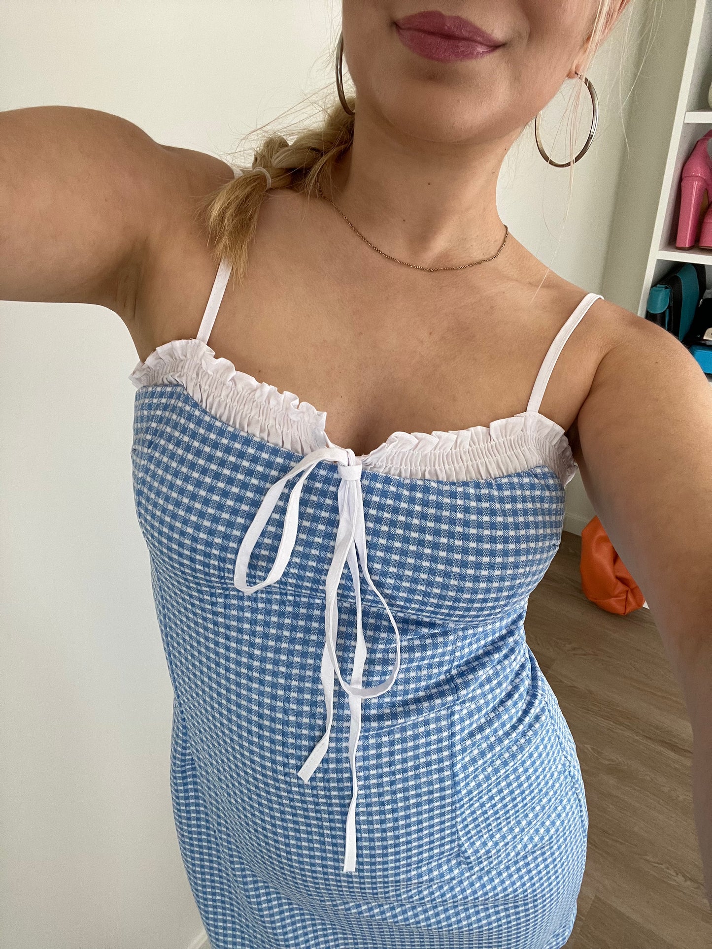 DOROTHY - Gingham Ribbon Trim Mini Dress